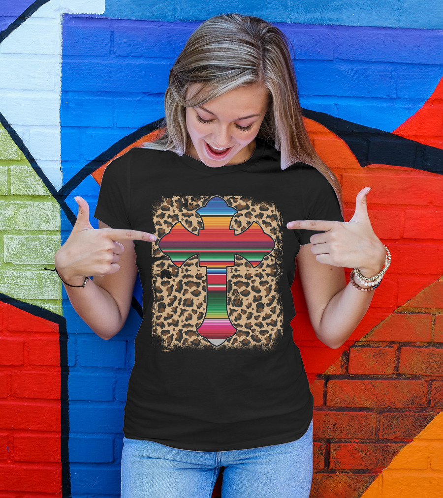 Serape Cross Leopard Print Fusion T-Shirt