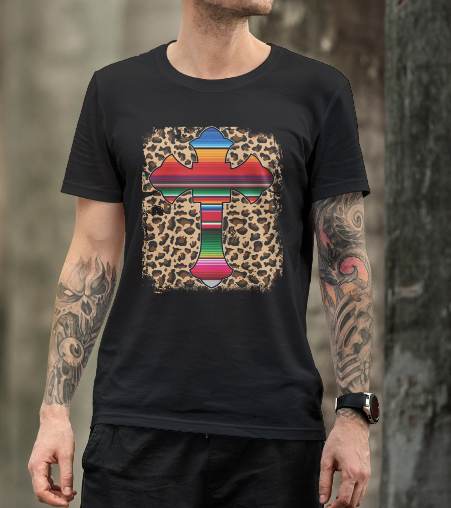 Serape Cross Leopard Print Fusion T-Shirt