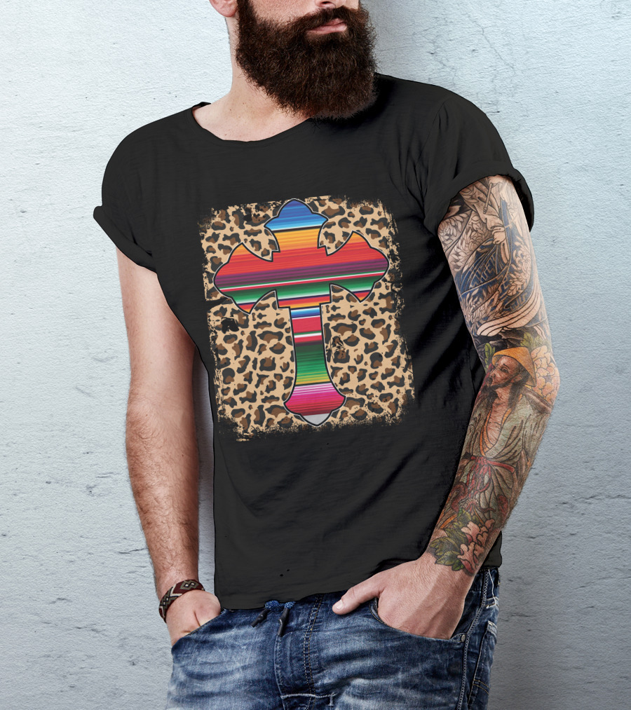 Serape Cross Leopard Print Fusion T-Shirt