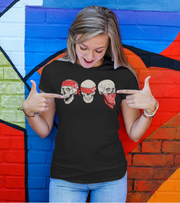 Skull Bandana Red Pattern Trio T-Shirt