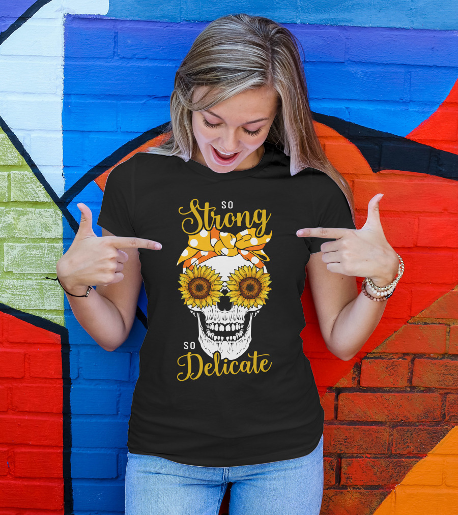 So Strong So Delicate Sunflower Skull With Polka Dot Bandana T-Shirt