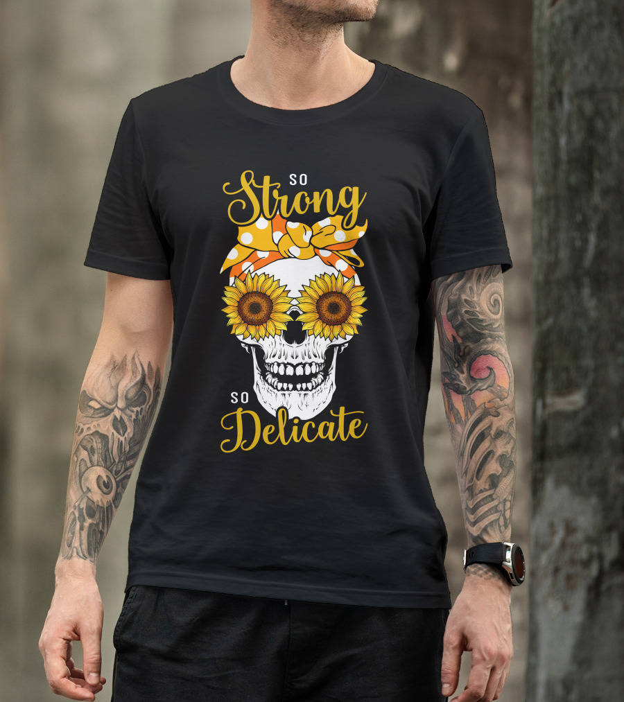 So Strong So Delicate Sunflower Skull With Polka Dot Bandana T-Shirt