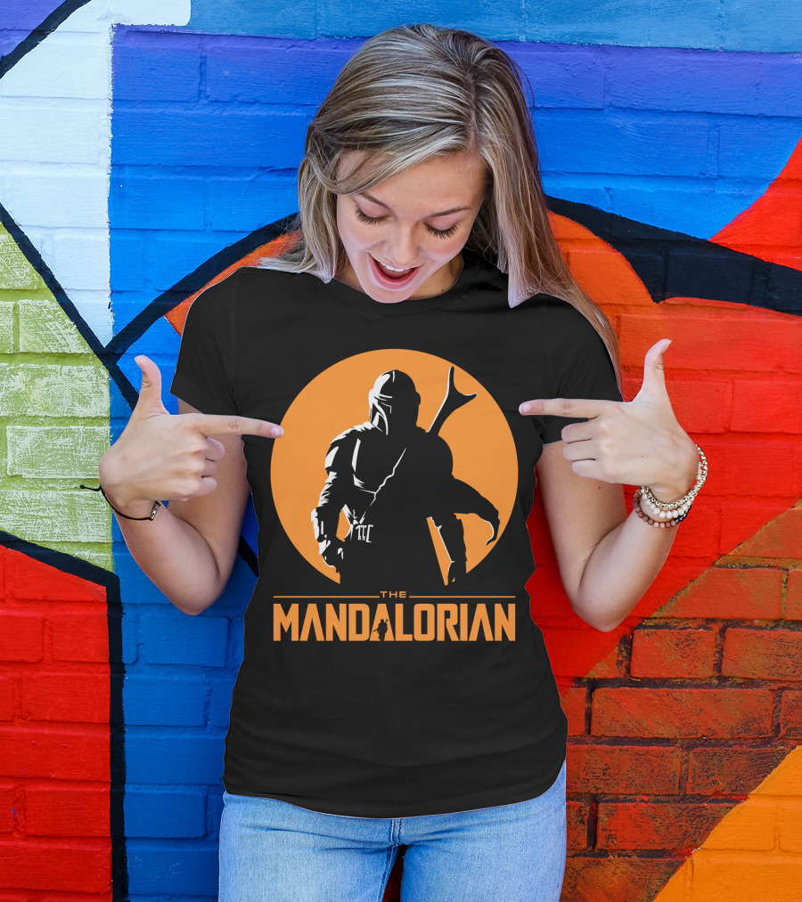The Mandalorian Silhouette Against Orange Sun Circle T-Shirt