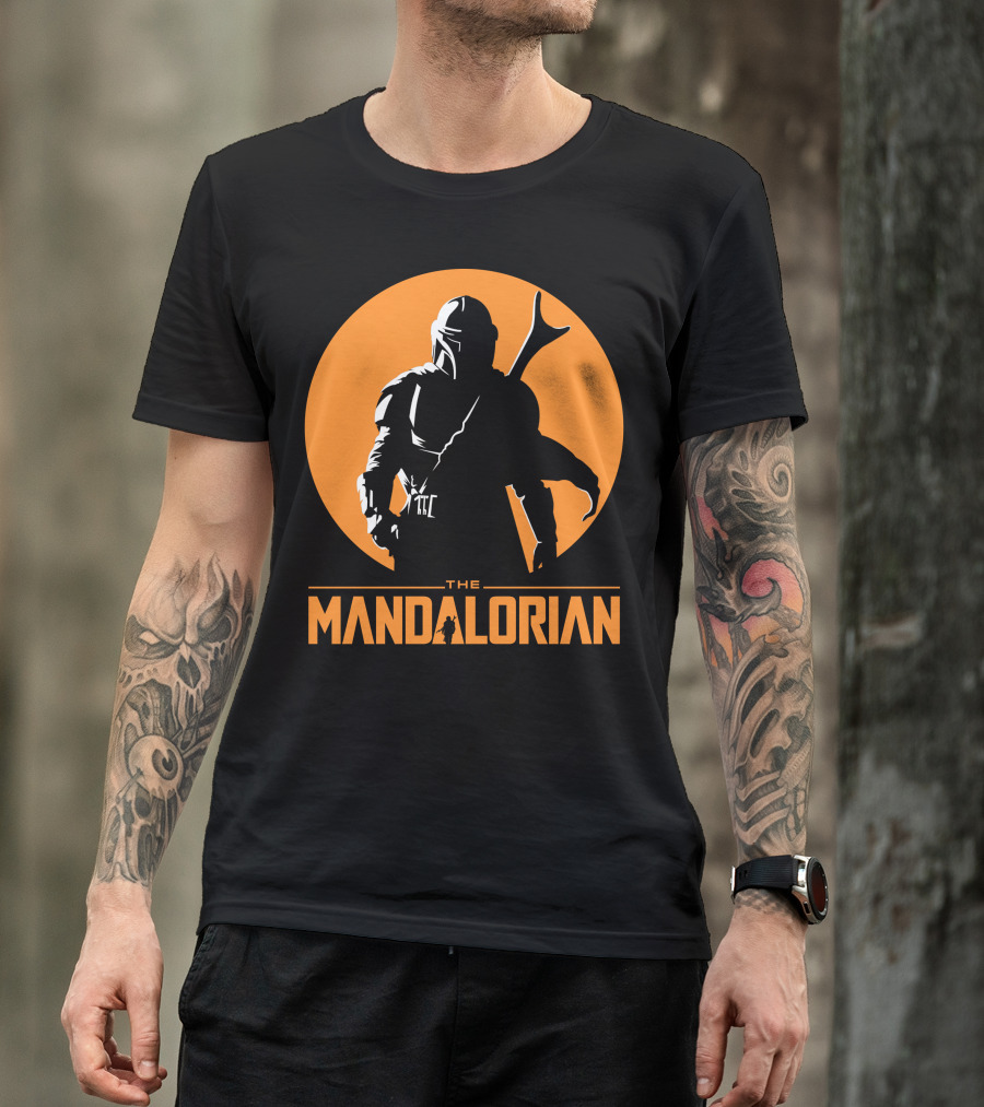 The Mandalorian Silhouette Against Orange Sun Circle T-Shirt