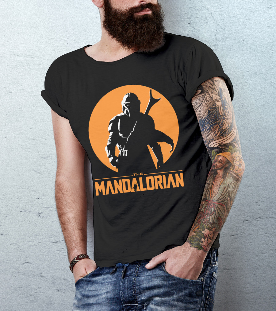 The Mandalorian Silhouette Against Orange Sun Circle T-Shirt