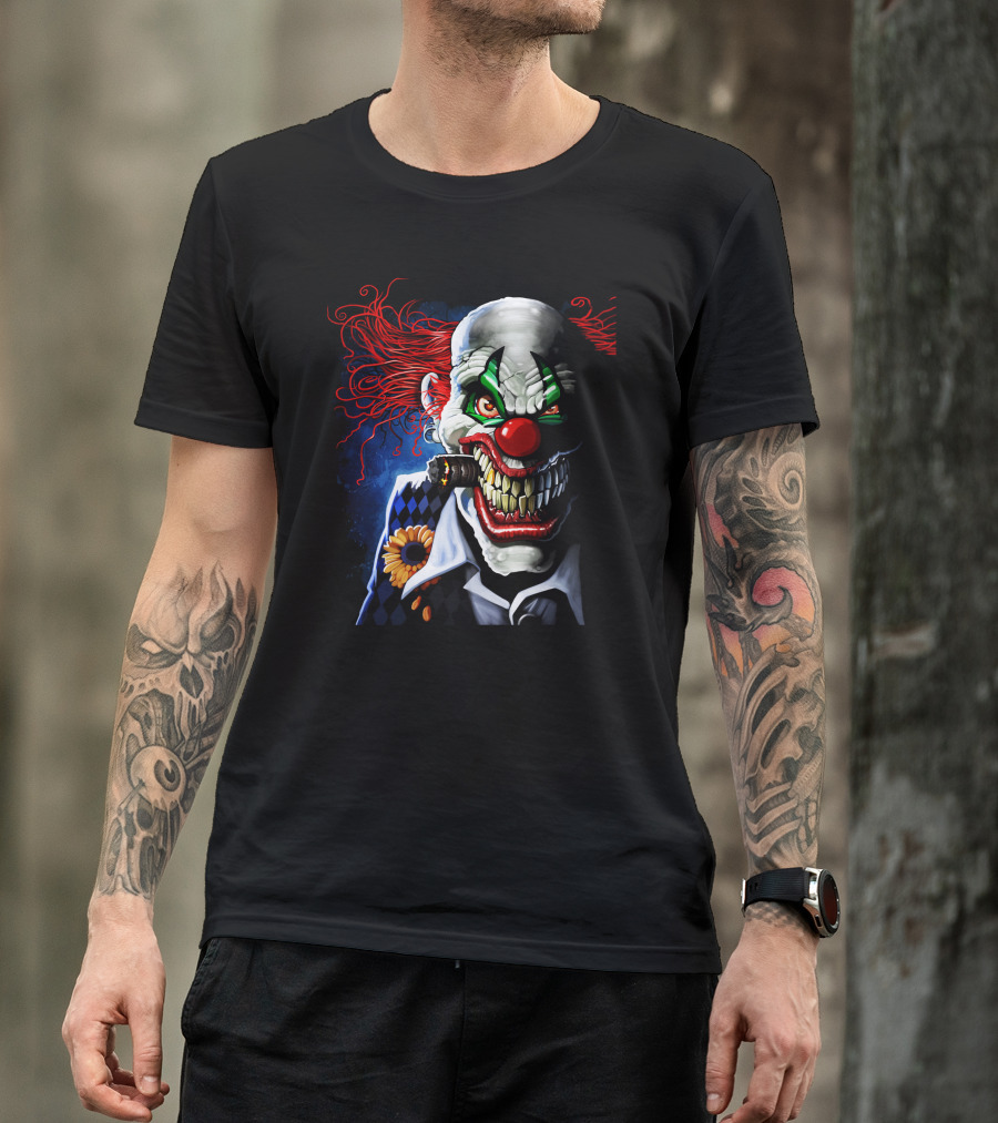 Velocitee Evil Clown Grinning With Cigar And Red Hair T-Shirt