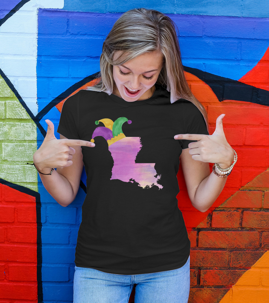 Mardi Gras Louisiana Watercolor Jester Hat T-Shirt