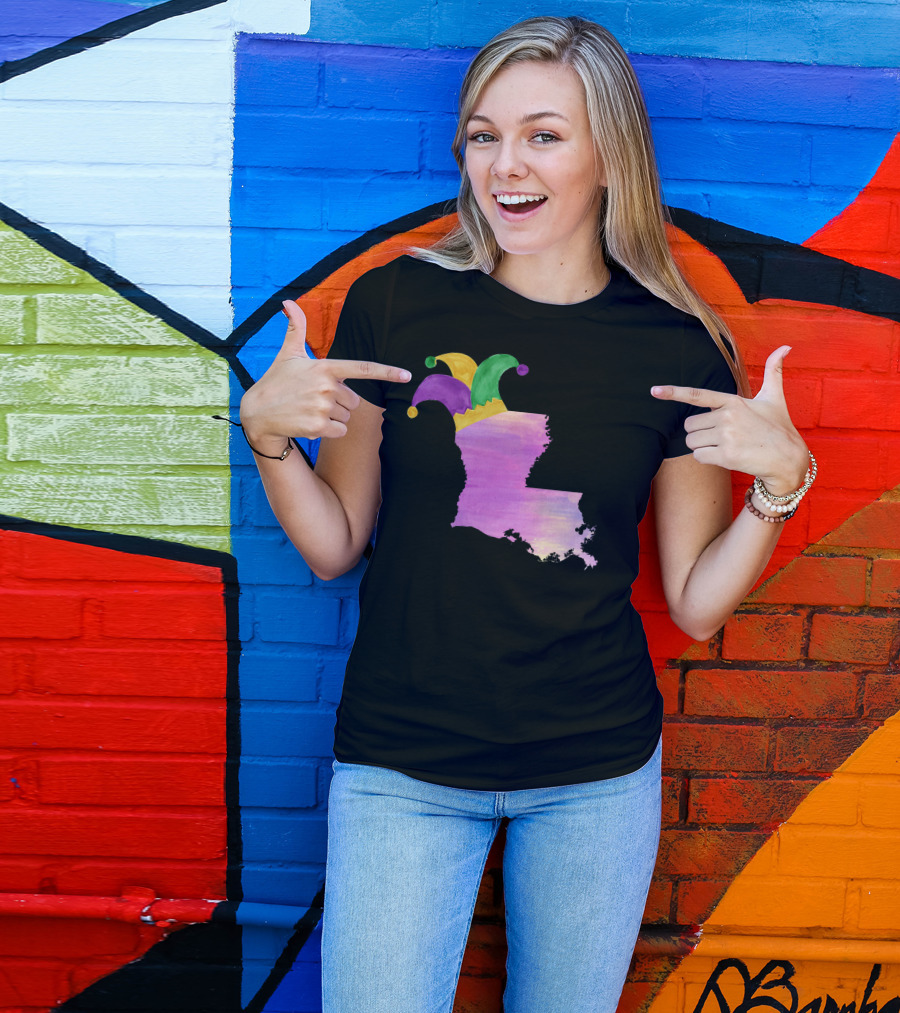 Mardi Gras Louisiana Watercolor Jester Hat T-Shirt