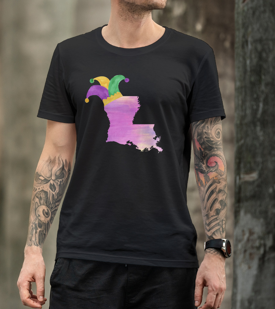 Mardi Gras Louisiana Watercolor Jester Hat T-Shirt