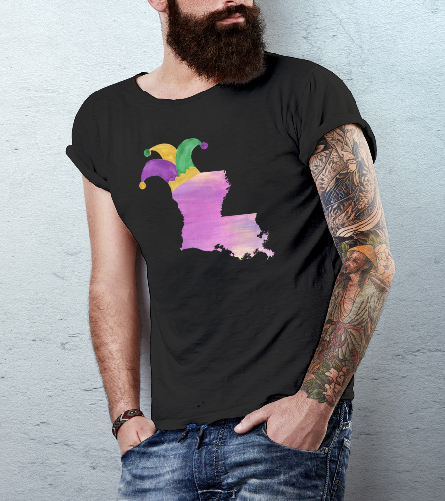 Mardi Gras Louisiana Watercolor Jester Hat T-Shirt