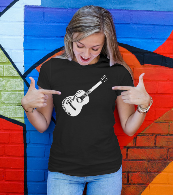 Woody Guthrie This Machine Kills Fascists Guitar T-Shirt