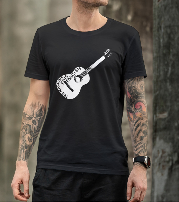 Woody Guthrie This Machine Kills Fascists Guitar T-Shirt