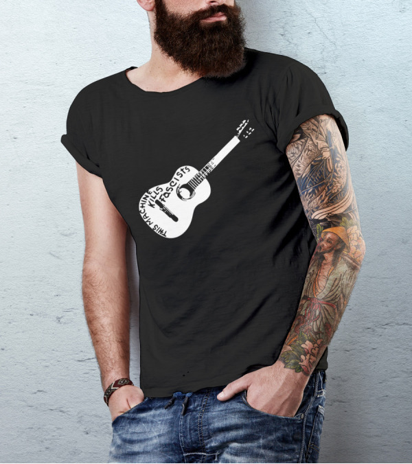 Woody Guthrie This Machine Kills Fascists Guitar T-Shirt