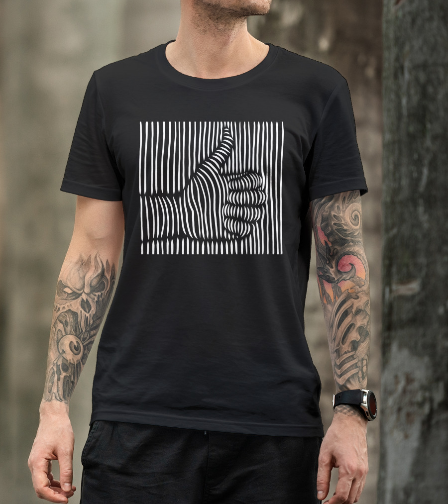 3D Thumbs Up Optical Illusion Stripes T-Shirt