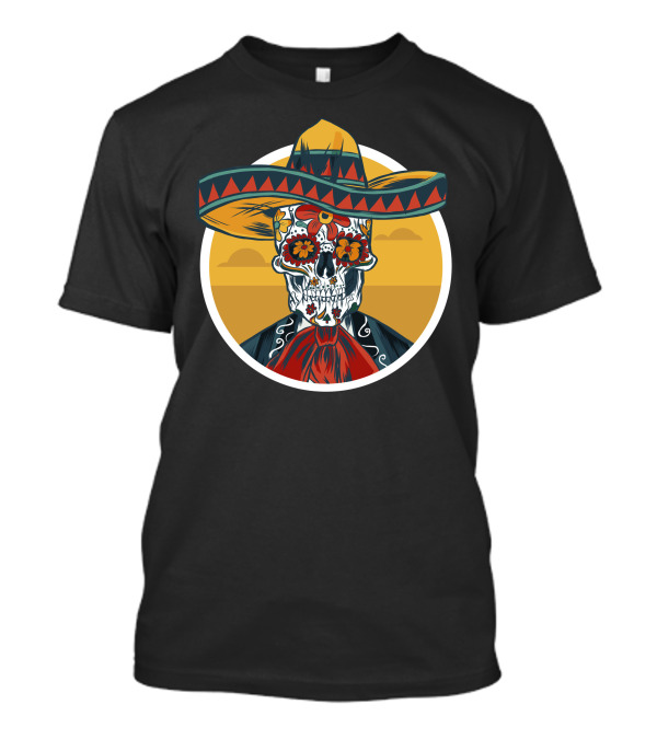 5 De Mayo Sombrero Skull With Floral Sugar Skull T-Shirt