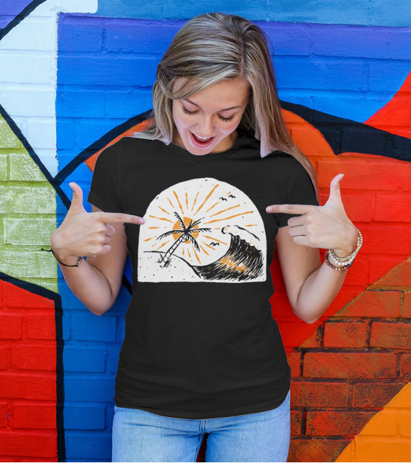759 Beauty Wave Palm Sunset Surf Scene T-Shirt