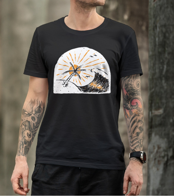 759 Beauty Wave Palm Sunset Surf Scene T-Shirt