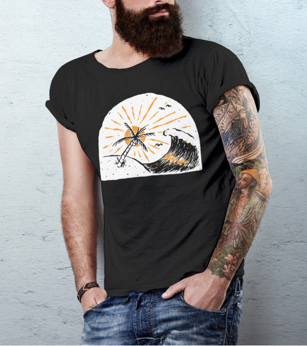759 Beauty Wave Palm Sunset Surf Scene T-Shirt