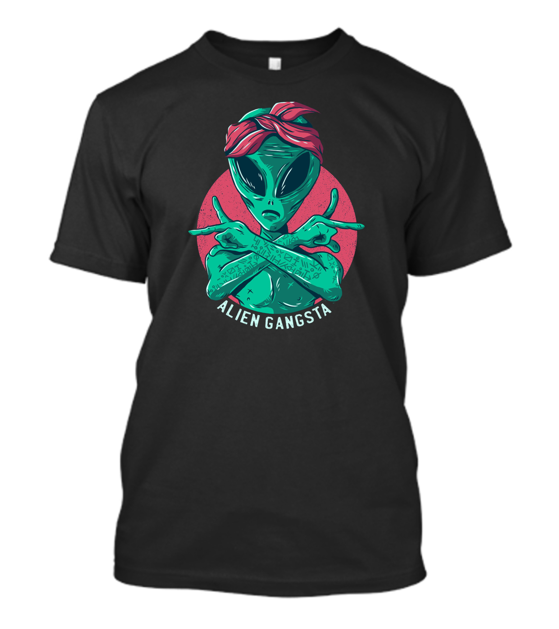 Alien Gangsta Crossed Arms Bandana Detailed T-Shirt
