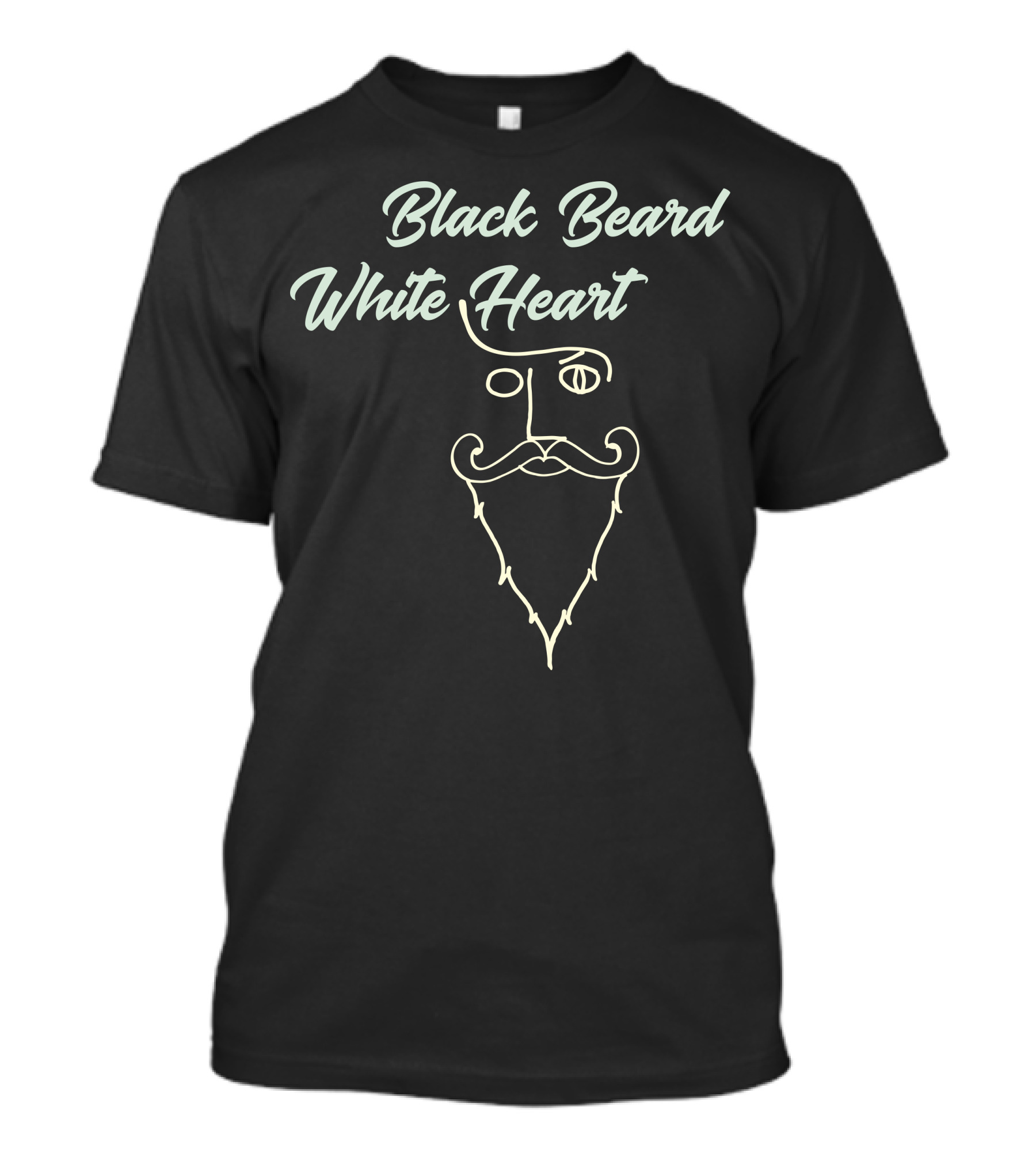 Black Beard White Heart Line Art Face T-Shirt