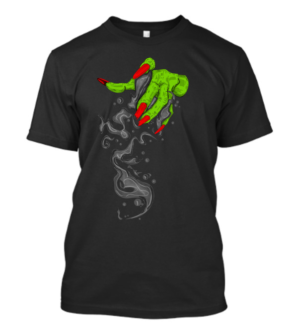Green Hand With Red Nails And Grey Smoke T-Shirt