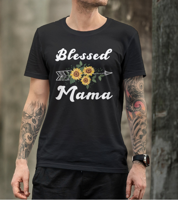 Blessed Mama Sunflower Arrow Design For T-Shirt