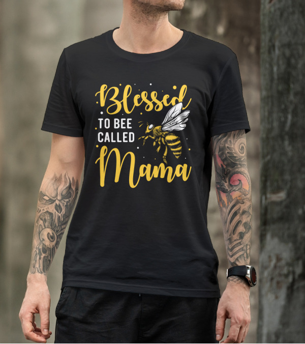 Blessed To Bee Called Mama Bumblebee Typography T-Shirt
