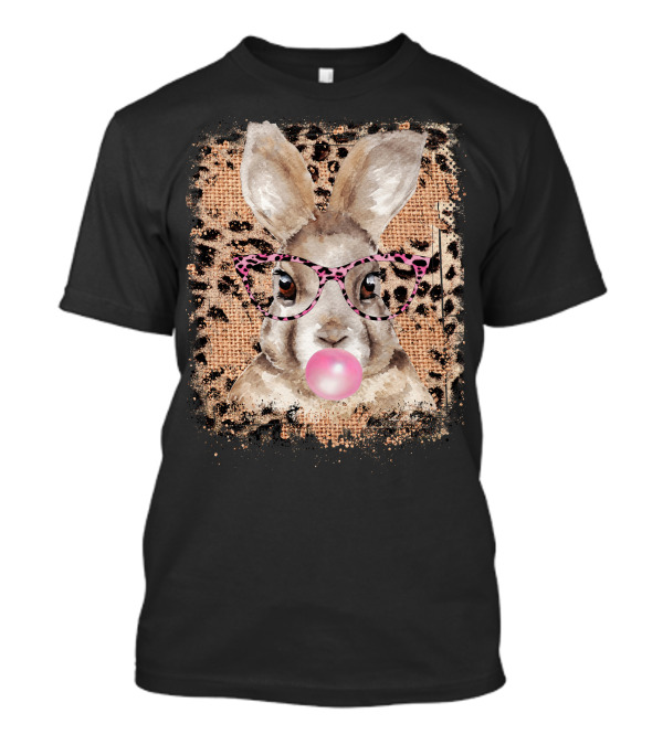 Bunny With Pink Glasses Leopard Print Bubblegum T-Shirt