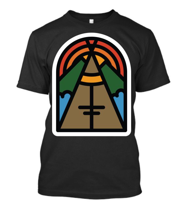 Camp Tent Rainbow Wilderness Retro Badge T-Shirt