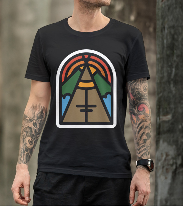 Camp Tent Rainbow Wilderness Retro Badge T-Shirt