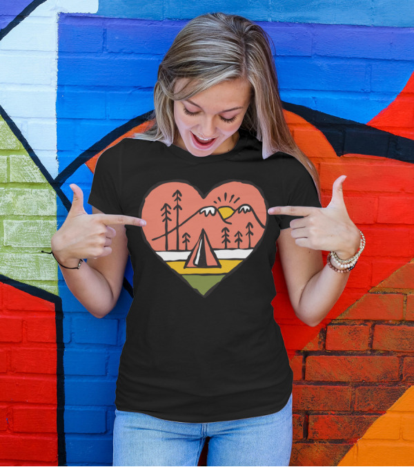 Camping Heart Scene With Mountains And Tent T-Shirt