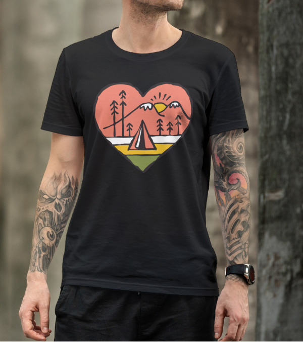 Camping Heart Scene With Mountains And Tent T-Shirt