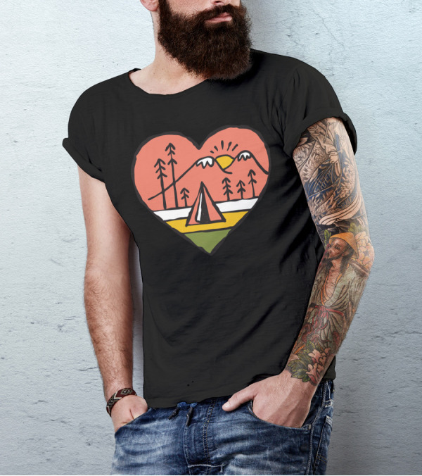 Camping Heart Scene With Mountains And Tent T-Shirt