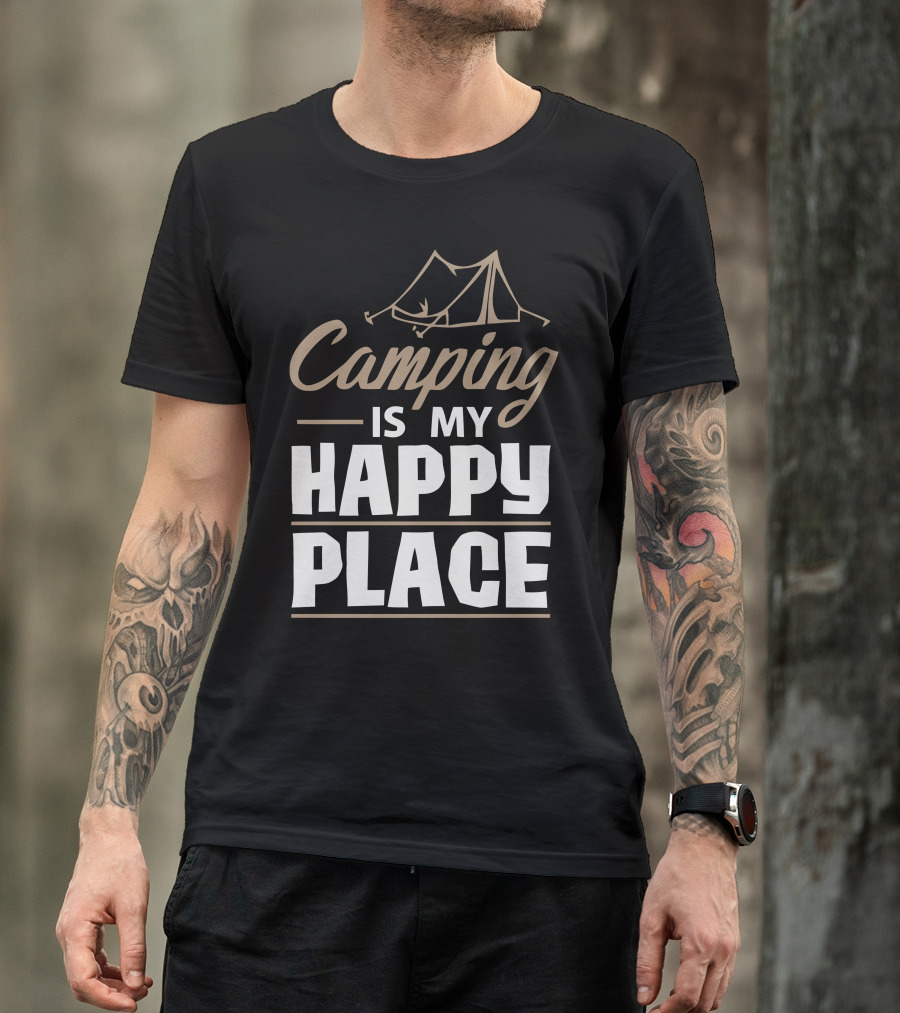 Camping Is My Happy Place Tent Sketch T-Shirt