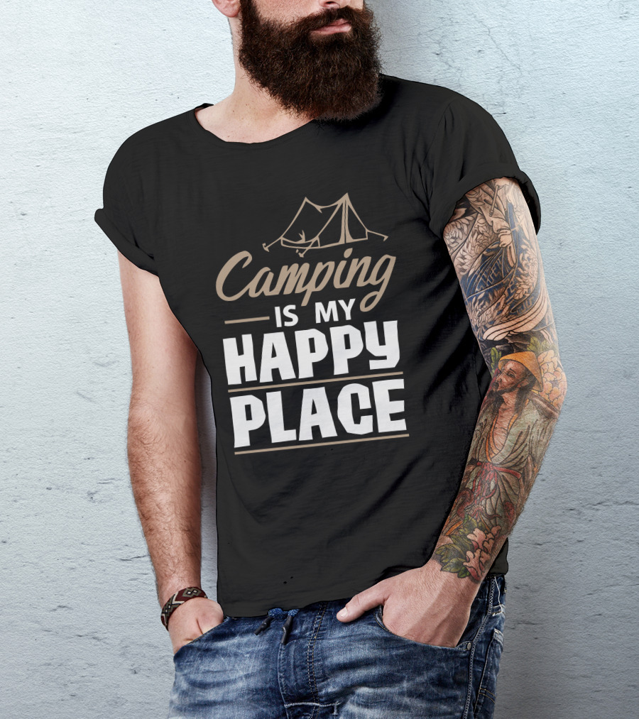 Camping Is My Happy Place Tent Sketch T-Shirt