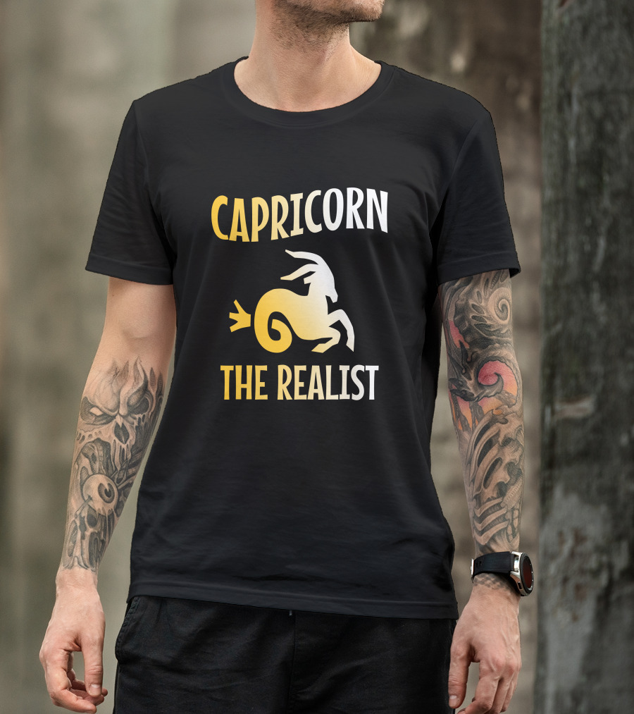 Capricorn The Realist Zodiac Sign Symbol In Yellow And White T-Shirt