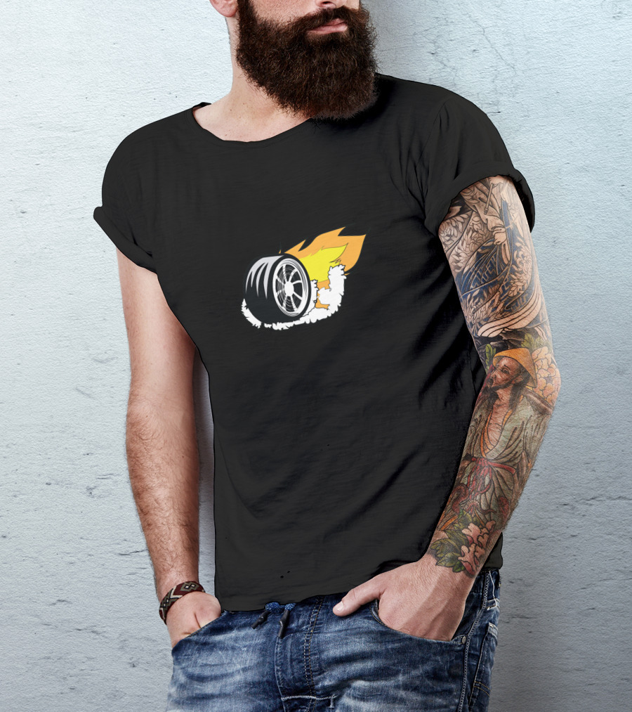 Car Wheel Burnout Flames And Smoke T-Shirt