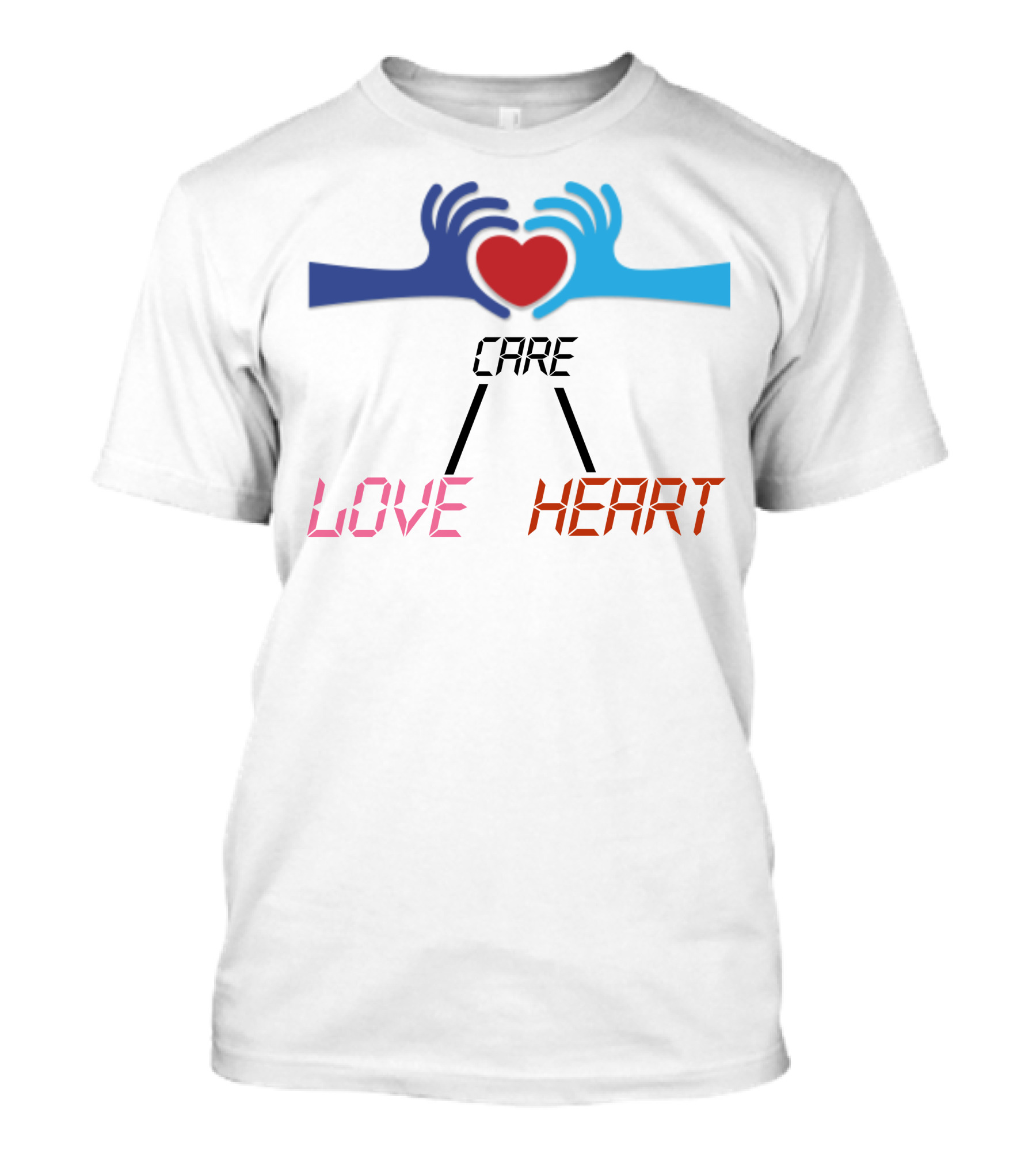 Care Heart Love Hands Red Heart Blue Hands T-Shirt