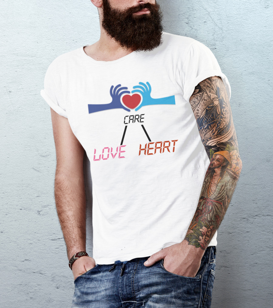 Care Heart Love Hands Red Heart Blue Hands T-Shirt