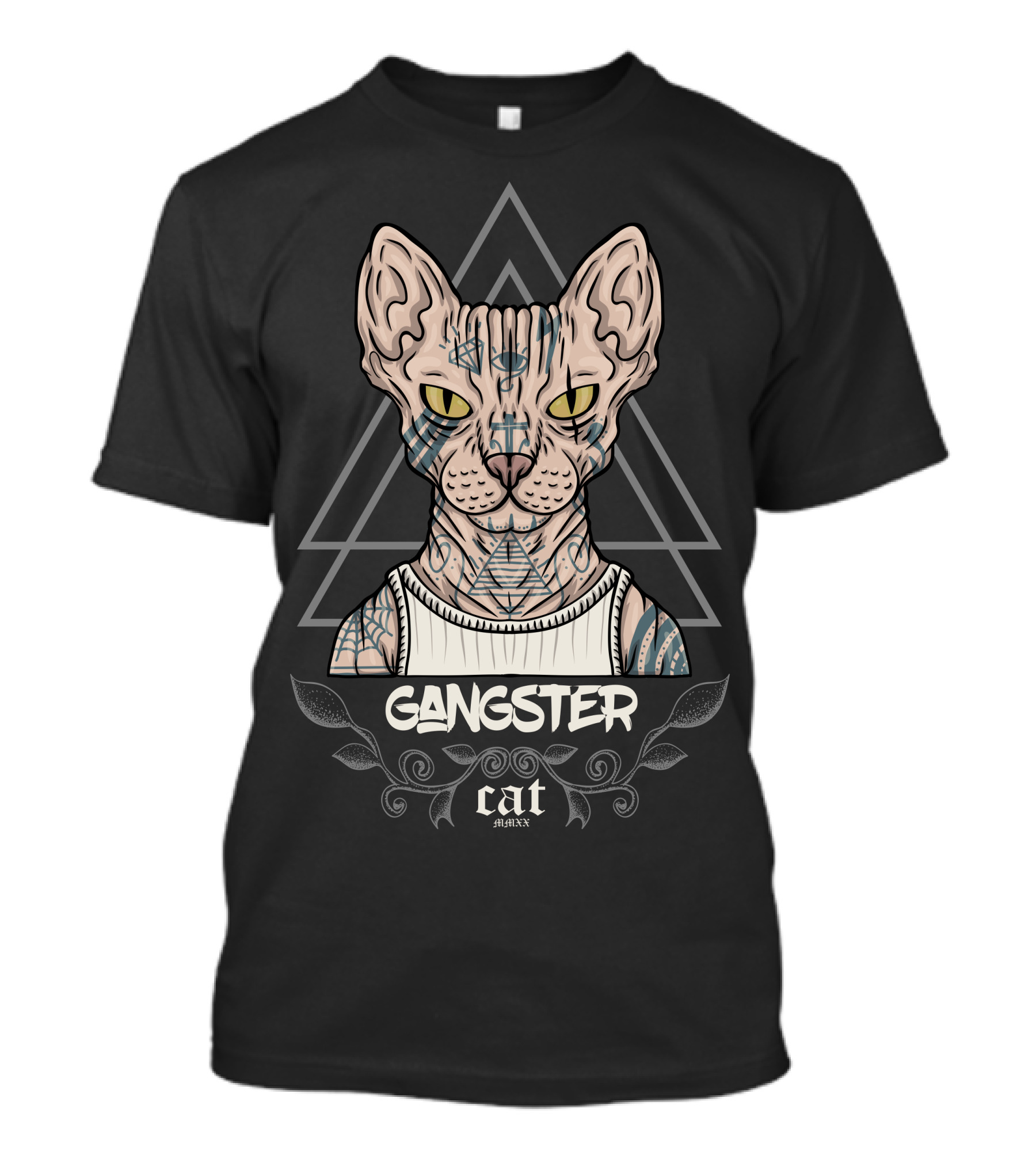 Gangster Cat Sphynx Triangles T-Shirt