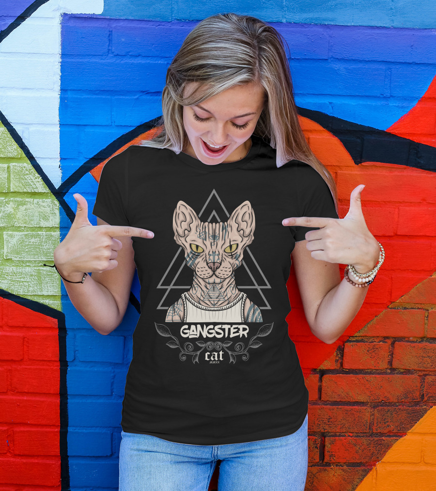 Gangster Cat Sphynx Triangles T-Shirt