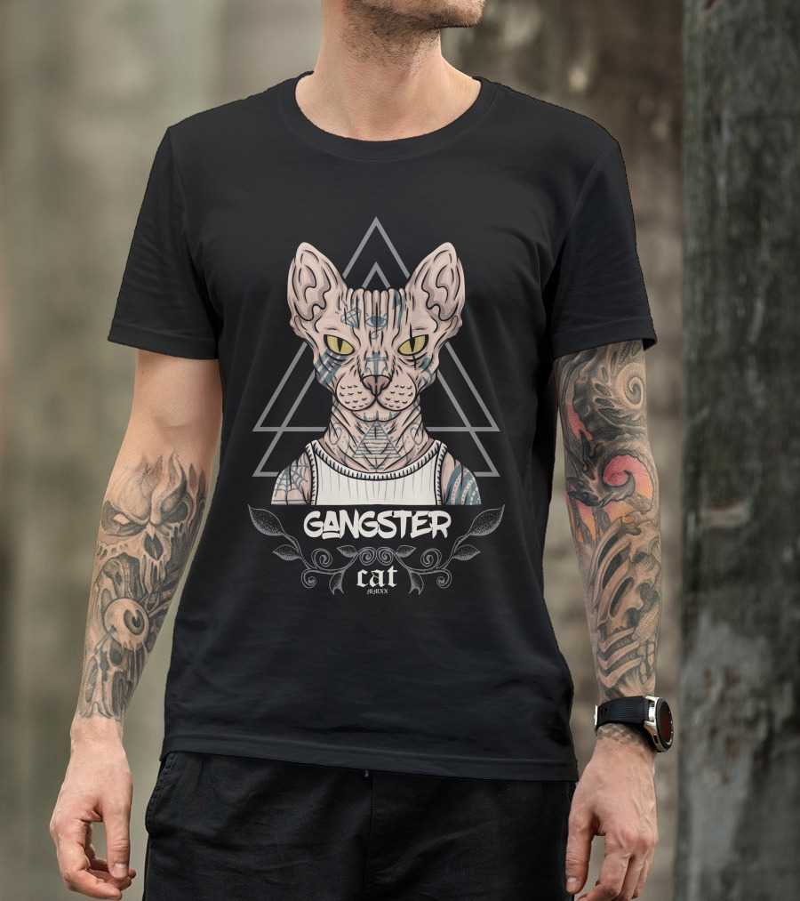 Gangster Cat Sphynx Triangles T-Shirt