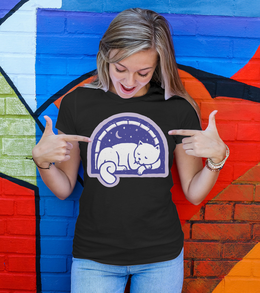 Cat Sleep Under Starry Moonlit Sky T-Shirt