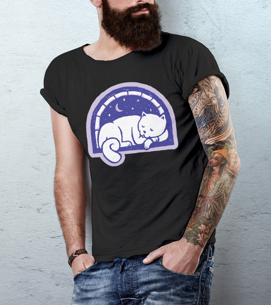 Cat Sleep Under Starry Moonlit Sky T-Shirt