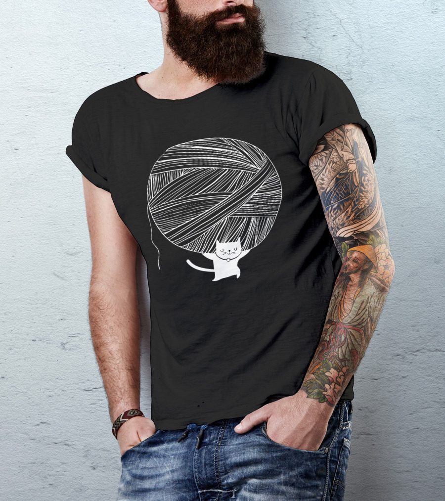 Catlas Yarn Ball Cat Holding Playful Feline T-Shirt