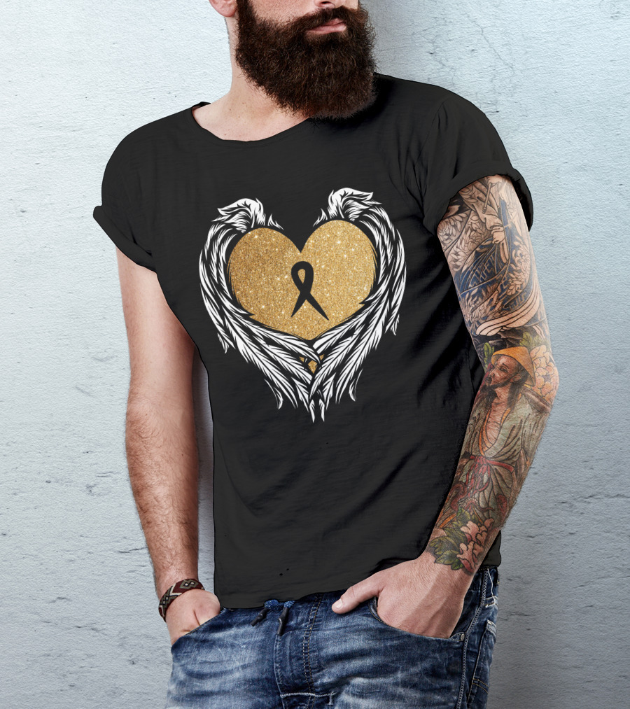 Childhood Cancer Awareness Gold Ribbon Angel Wings Heart T-Shirt
