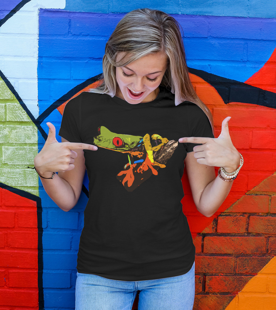 Colored Frog Pop Art Style Vibrant Tree Branch T-Shirt