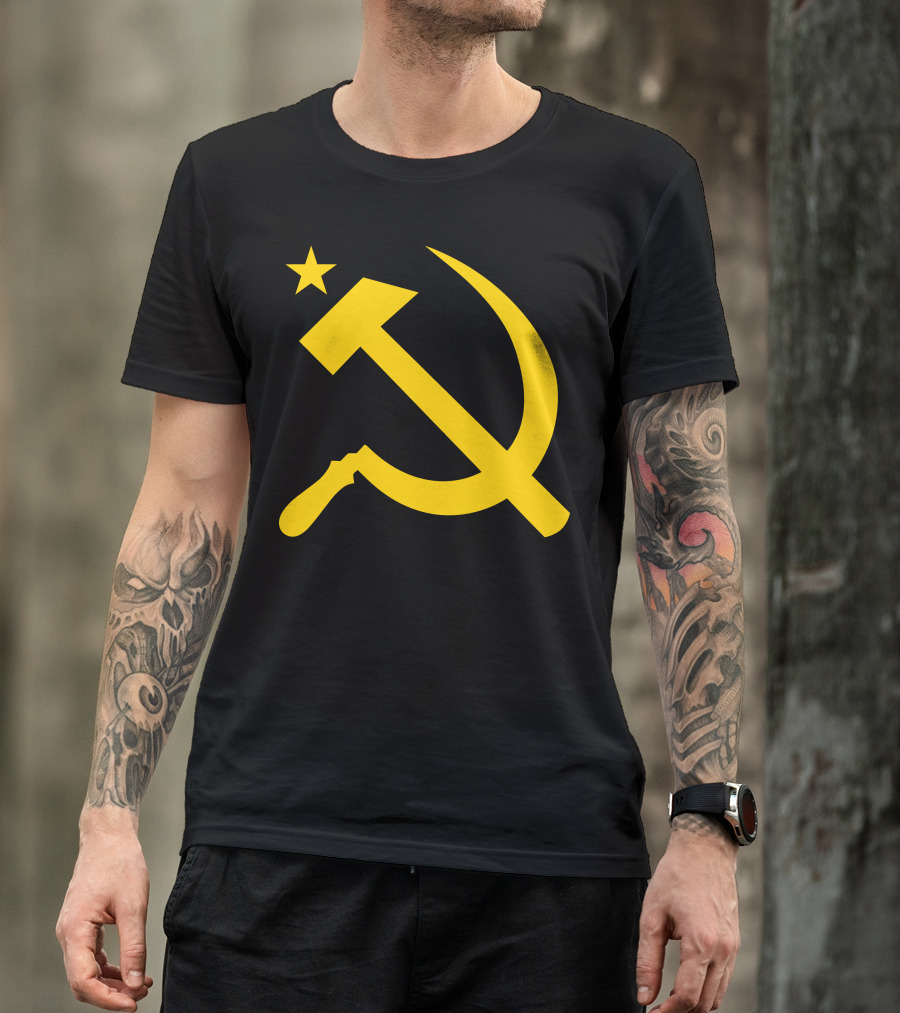 Communism Hammer Sickle Flag Symbol Yellow Soviet Emblem T-Shirt