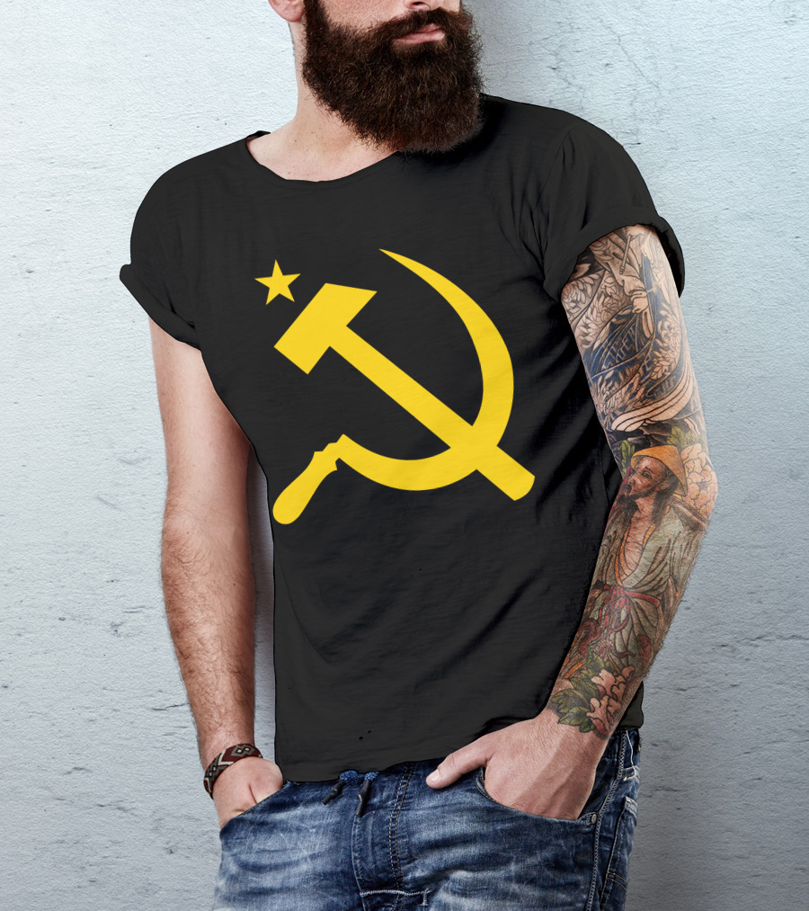 Communism Hammer Sickle Flag Symbol Yellow Soviet Emblem T-Shirt