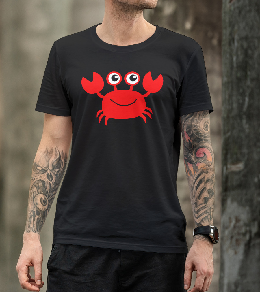 Crab Cartoon Smiling Red Crab With Big Eyes T-Shirt